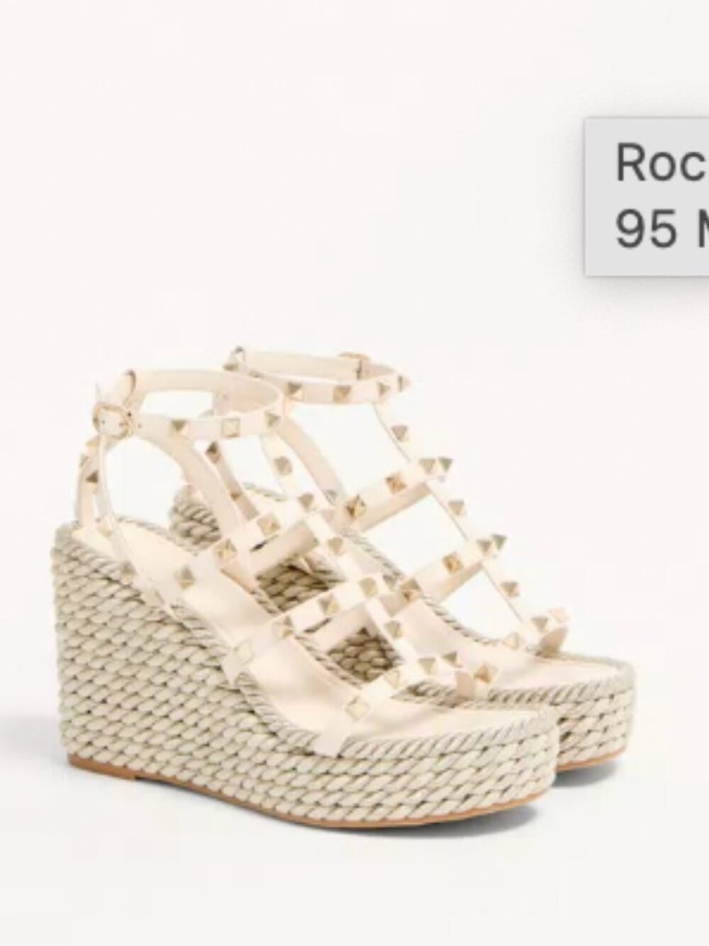 Rockstud Calfskin Wedge Sandal With Straps 95 Mm Gold/Cream  40 EU